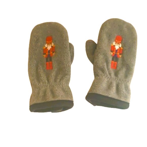 Janie and Jack Nutcracker Mittens 12-24M Gray Red Embroidered Christmas Design - Picture 1 of 5